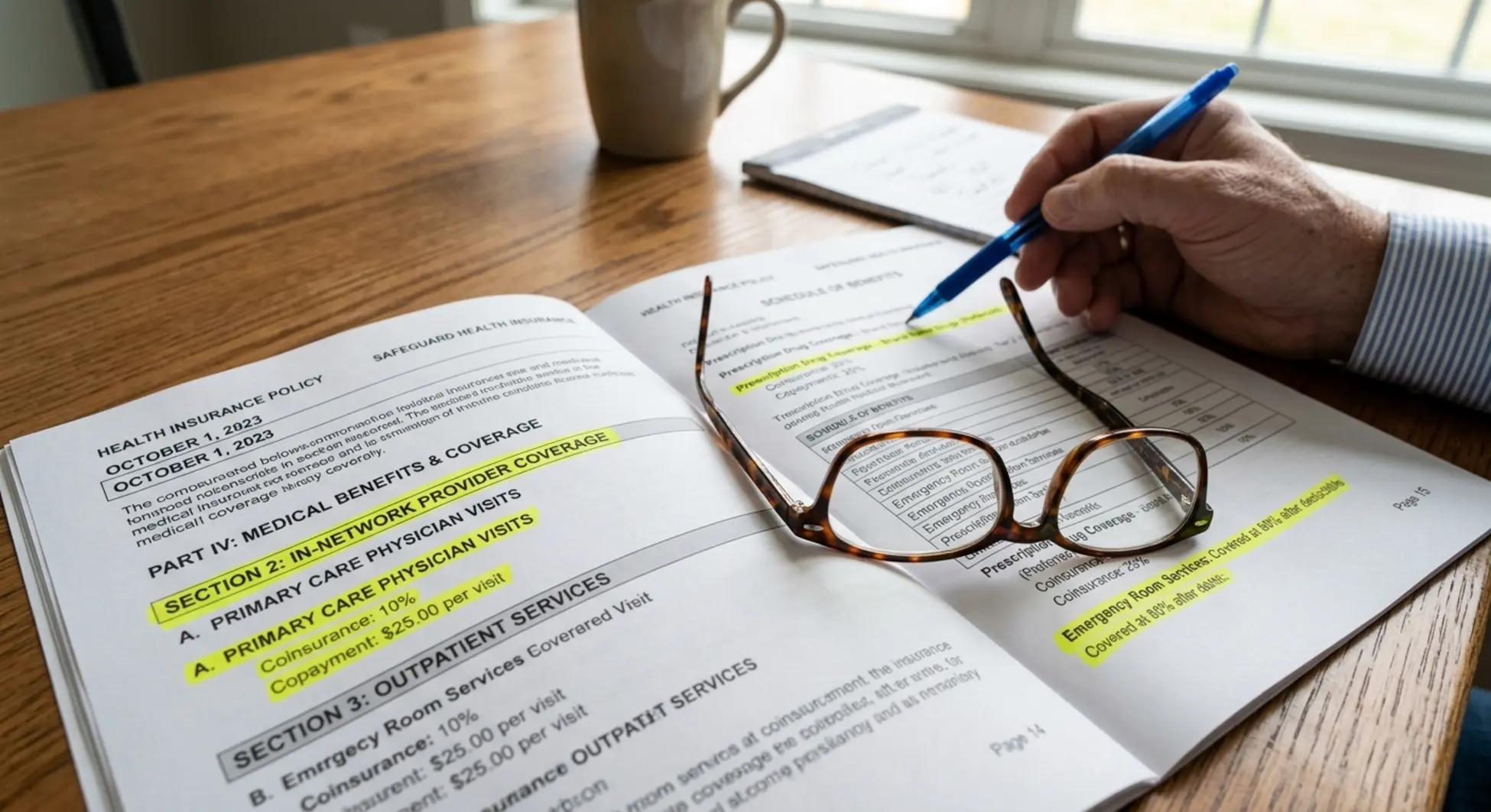 Insurance policy document highlighting coverage details for sober living treatment