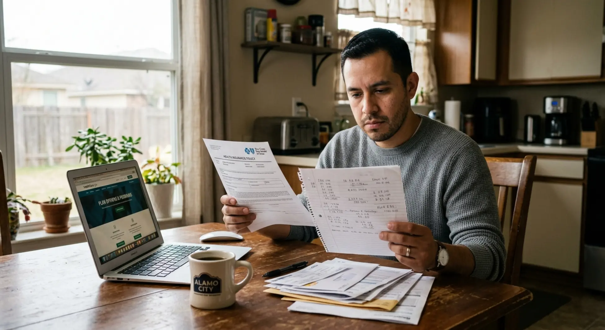 Man reviewing sober living insurance coverage documents and payment options at home
