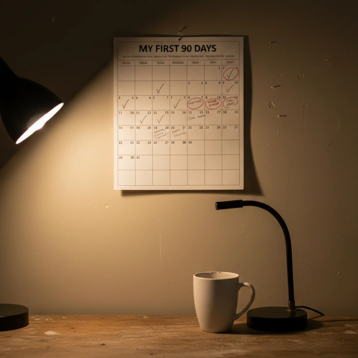 Recovery house calendar tracking first 90 days with daily accountability marks