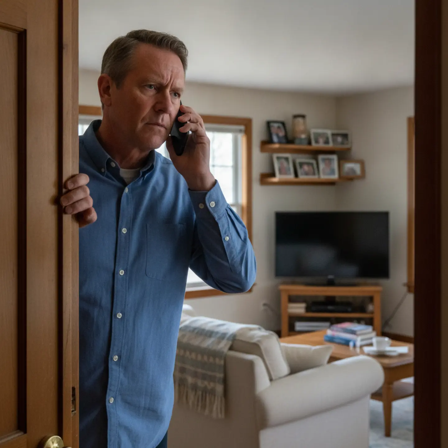 Spouse making difficult phone call about recovery housing options