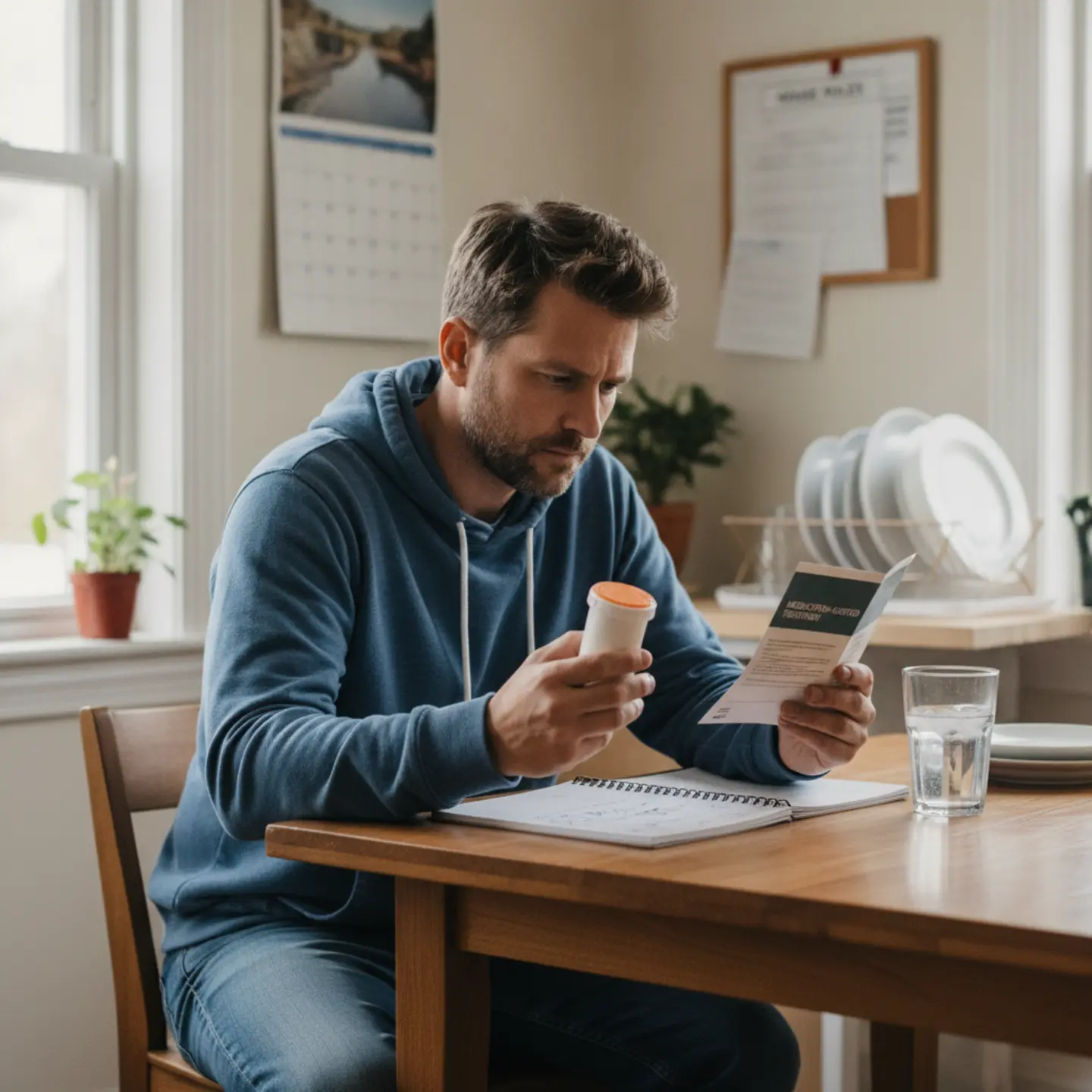 Man reviewing medication-assisted treatment options for opioid recovery at home