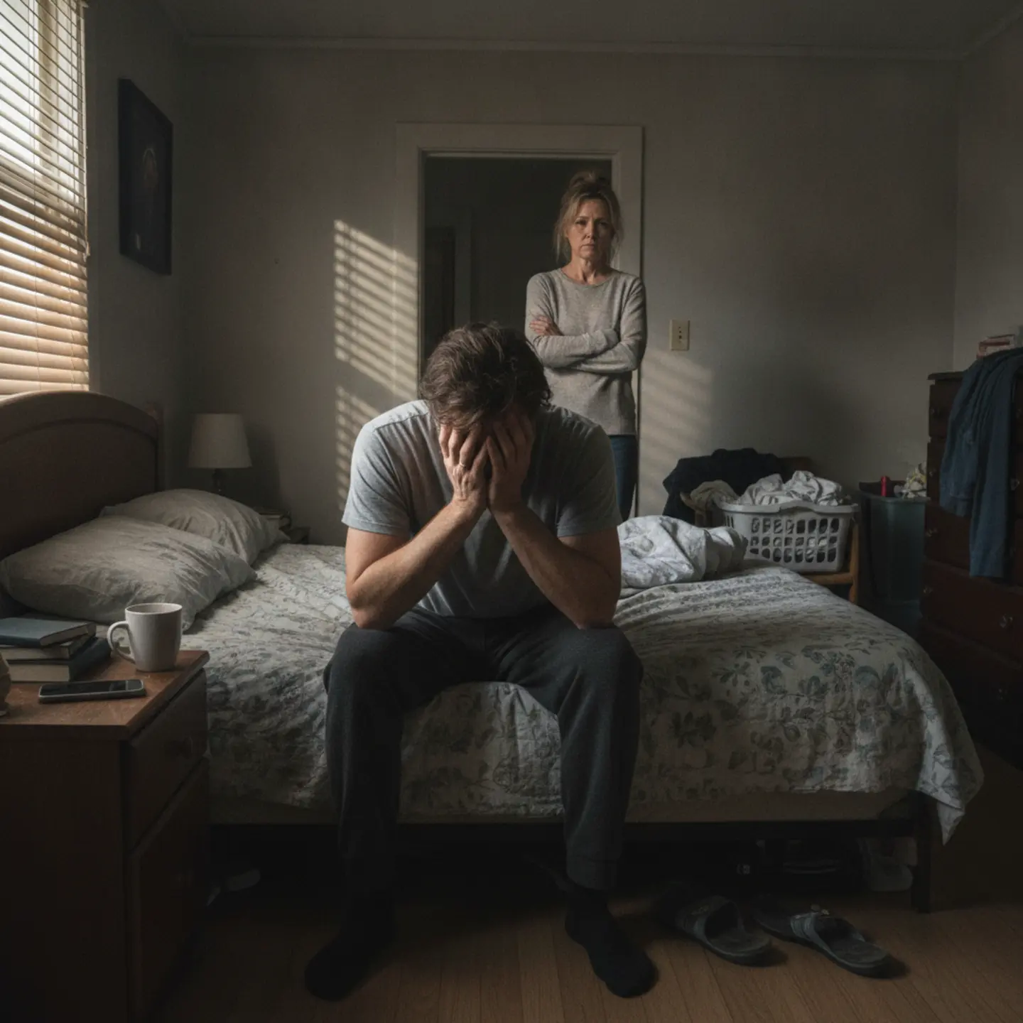 Spouse noticing early warning signs of relapse risk in recovering partner after rehab